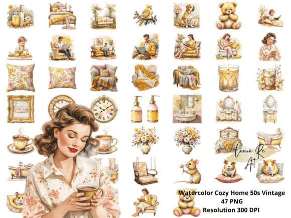Download Watercolor Cozy Home 50s Vintage - Cozy home Collection