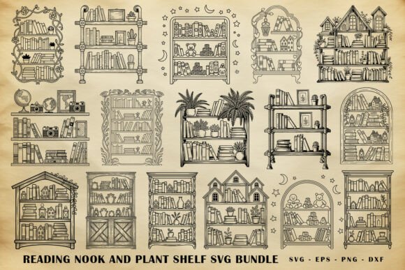 Download Bookshelf SVG Bundle, Cozy Home Library - Cozy home Collection