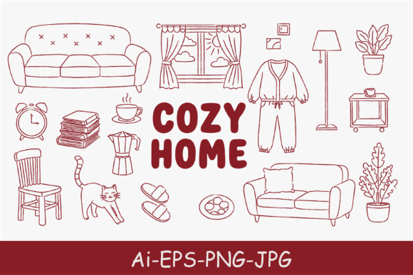 Download Hand Drawn Cozy Home Doodle Set Vector - Cozy home Collection