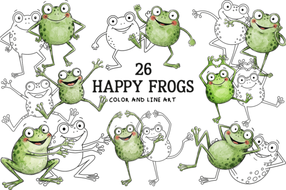 Download Cute Happy Frogs Watercolor Clipart - Premium Resources