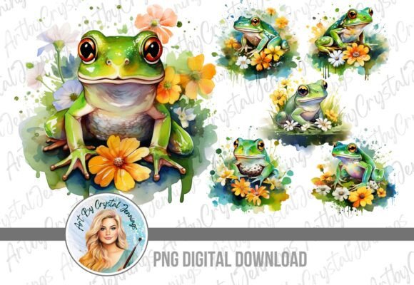 Download Watercolor Green Floral Frogs PNG - Frogs Collection
