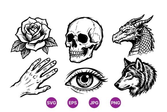 Download Vintage Tattoo Style Clipart Set - Style Collection