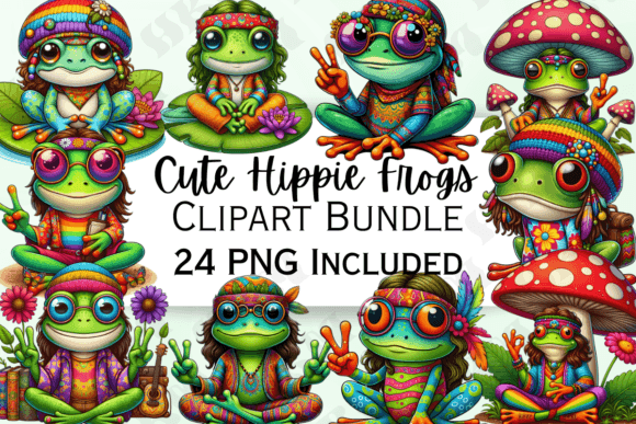 Download Cute Hippie Frogs Clipart - Premium Resources